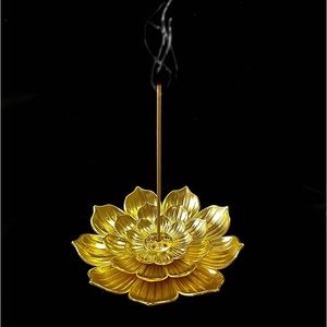 Nilevibes Gold Lotus Stick Incense Burner and Cone Holder W Ash Catcher-4 Inch